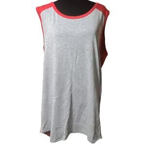 LAT Men's Contrast Tank Top Tee Shirt Size Large Red Gray Color Block 60% Cotton